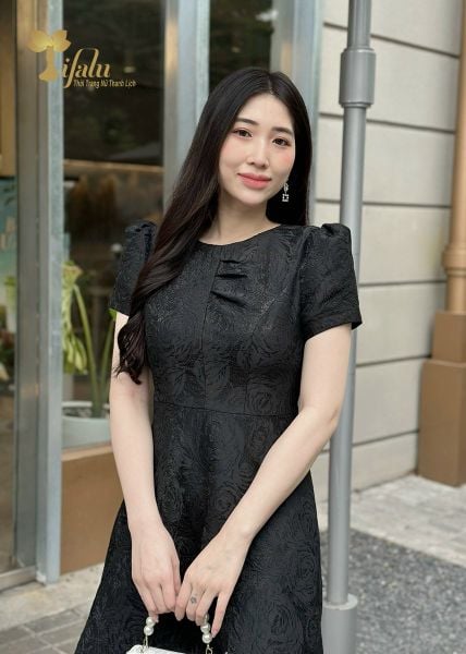  Đầm gấm tafta dáng xoè - TFL921BLK 