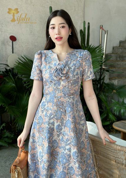  Đầm gấm tafta dáng xoè - TFL942GX 