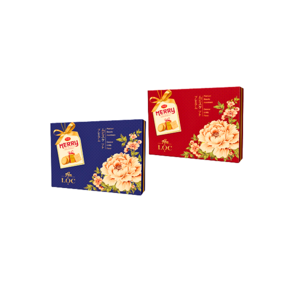 Bánh Quy MERRY An Lộc Hộp Giấy 2 Màu (415.5g) - Thơm Ngon, Giòn Tan
