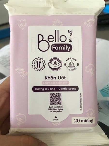 Khăn Ướt Bello Family Hương Dịu Nhẹ (20 Tờ)