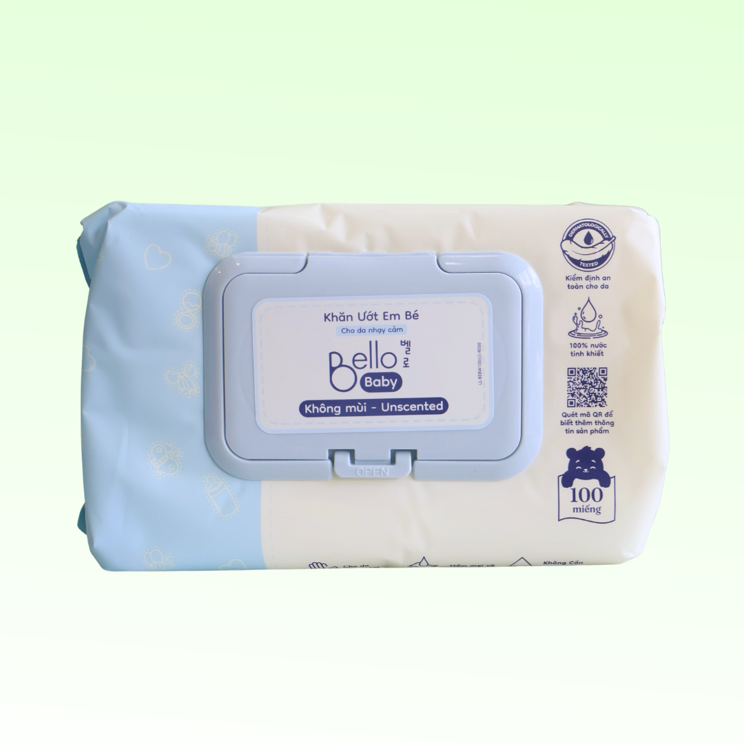 Khăn Ướt BELLO Baby Không Mùi (100 tờ)