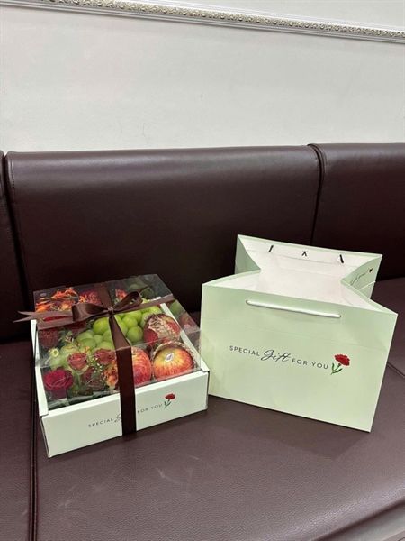 Hộp Quà Trái Cây Mica Xanh / Hồng / Đỏ kèm túi