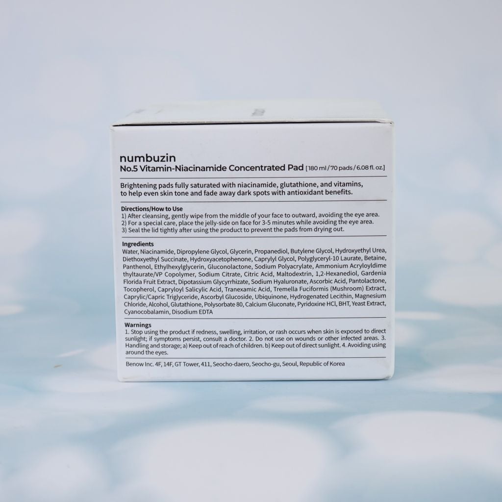 Toner Pad Tẩy Da Chết & Dưỡng Sáng Da Numbuzin Vitamin Niacinamide Concentrated Pad No.5 (180ml)