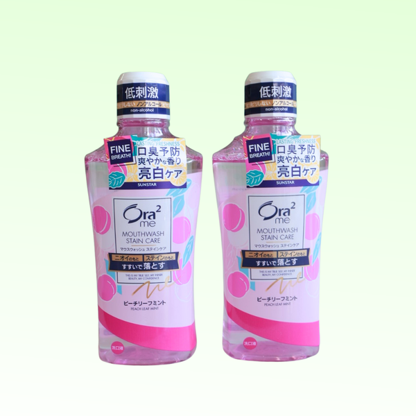 Nước Súc Miệng Không Cồn Ora2 me Breath & Stain Care Hương Bạc Hà Lá Đào (460ml)