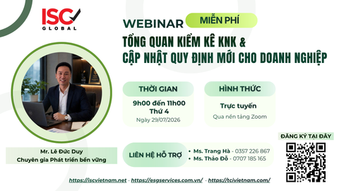  Webinar chủ đề ESG miễn phí từ ISC - trao đổi trực tiếp cùng chuyên gia tư vấn 