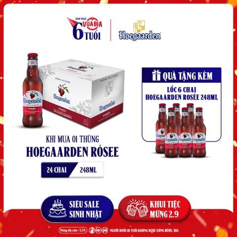[Chỉ Áp Dụng Miền Bắc] [FREESHIP] Bia Hoegaarden Rosée Thùng 24 Chai 248ml - Tặng Lốc 6 Chai Hoegaarden Rosée 248ml