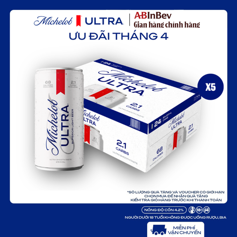Nồng Độ Cồn 4.2% - Combo 5 Thùng 24 Lon Bia Michelob ULTRA Chính Hãng (250ml/ lon)