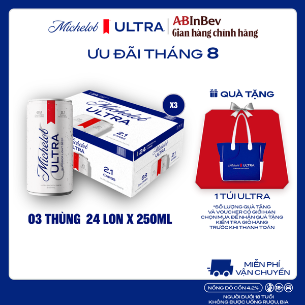 Combo 3 Thùng 24 Lon Bia Michelob ULTRA Chính Hãng (250ml/ lon)