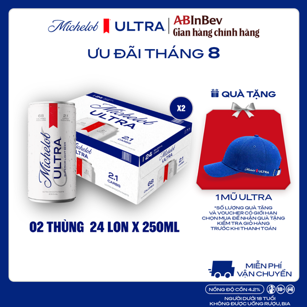 Combo 2 Thùng 24 Lon Bia Michelob ULTRA Chính Hãng (250ml/ lon)