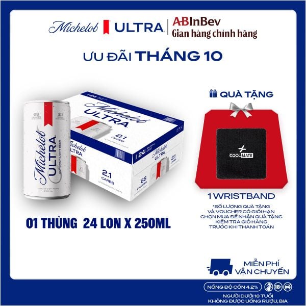 Thùng 24 Lon Bia Michelob ULTRA Chính Hãng (250ml/ lon)