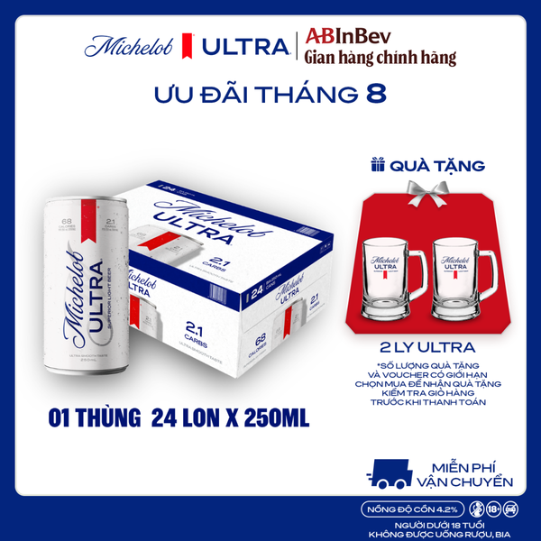 Thùng 24 Lon Bia Michelob ULTRA Chính Hãng (250ml/ lon)