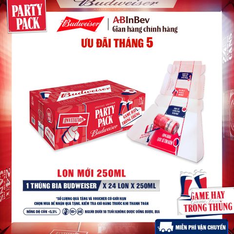 Thùng 24 Lon Bia Budweiser PartyPack Chính Hãng (250ml/lon)