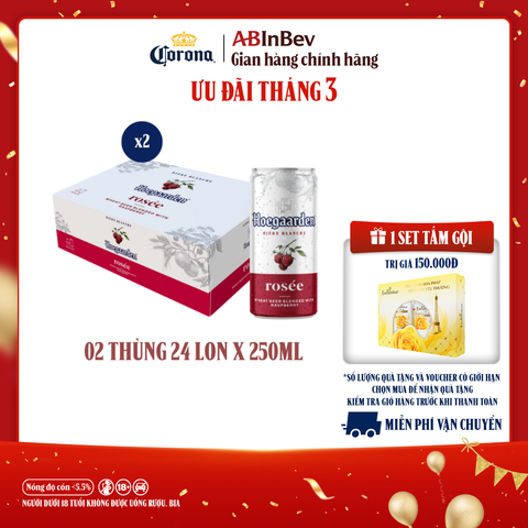 Combo 2 Thùng 24 Lon Bia Hoegaarden Rosée (250ml/lon) - Sản Phẩm Mới