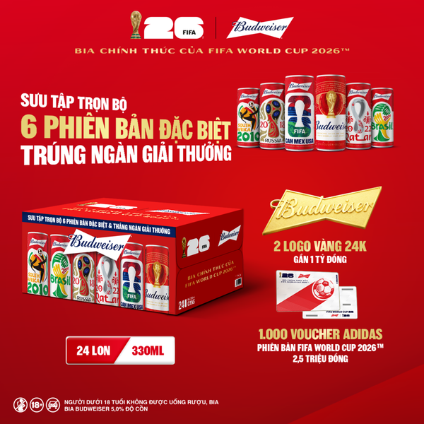 Thùng 24 Lon Bia Budweiser Sleek Can Chính Hãng (330ml/ lon)