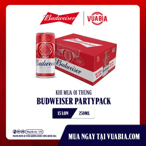 Bia Budweiser PartyPack Thùng 15 Lon 250ml Chính Hãng