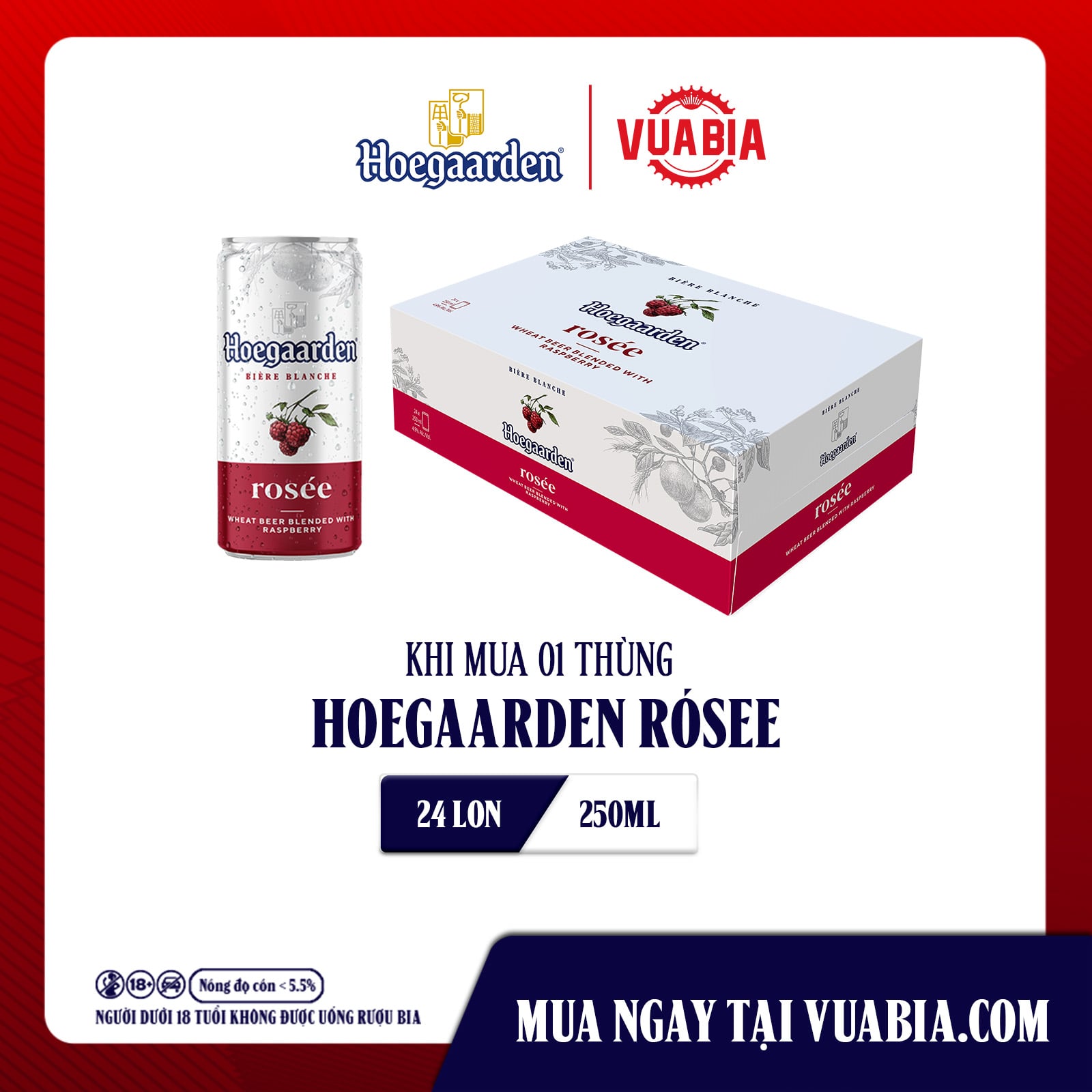 Bia Hoegaarden Rosée Thùng 24 Lon 250ml Chính Hãng