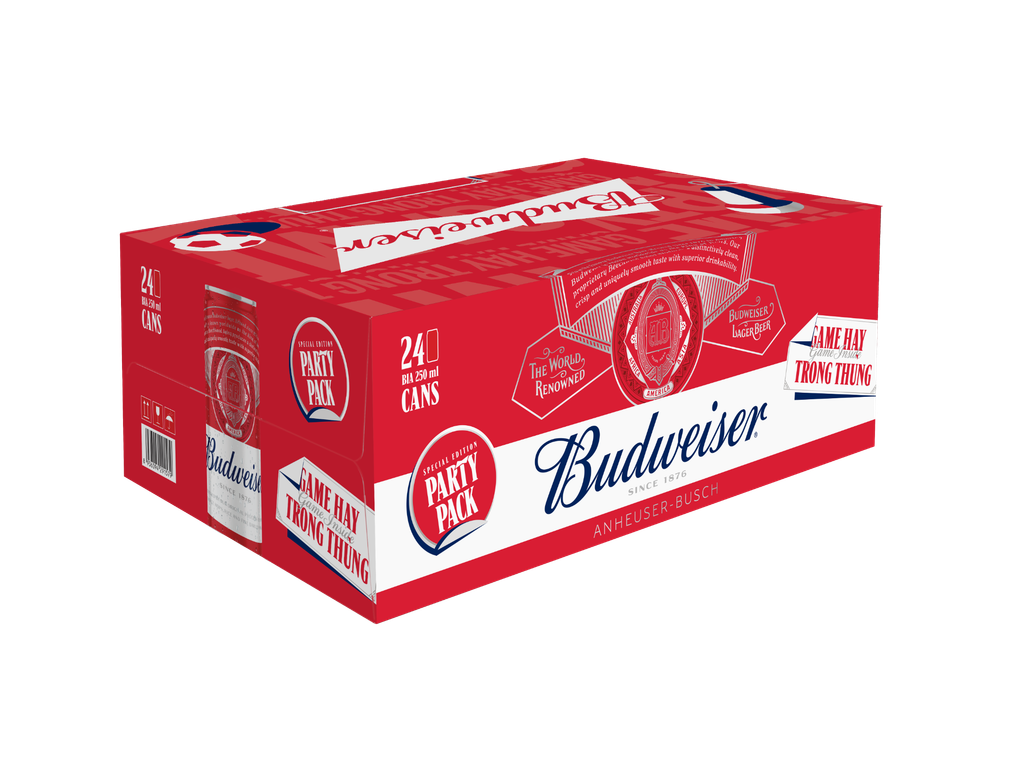 Combo 2 Thùng 24 Lon Bia Budweiser PartyPack Chính Hãng (250ml/lon)