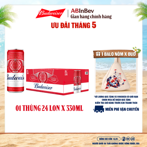 Thùng 24 Lon Bia Budweiser Sleek Can Chính Hãng (330ml/ lon)