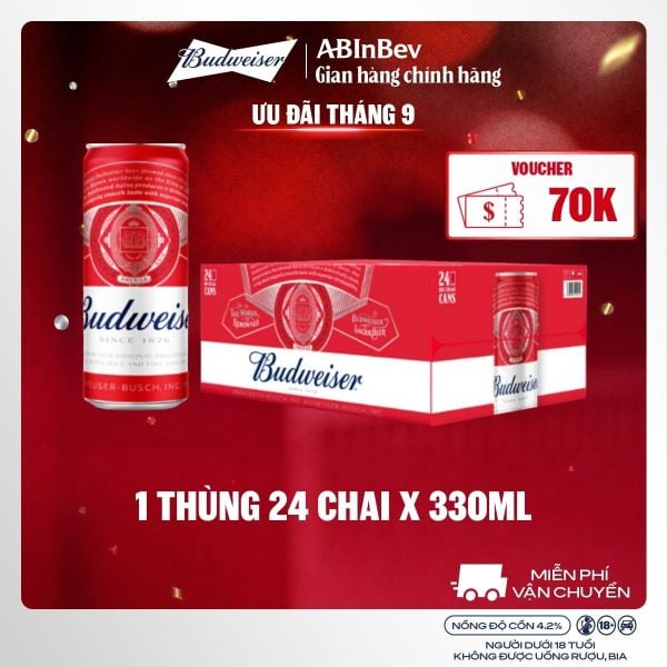 Thùng 24 Lon Bia Budweiser Sleek Can Chính Hãng (330ml/ lon)