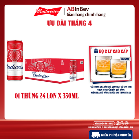 Bia Budweiser Sleek Thùng 24 Lon 330ml Chính hãng