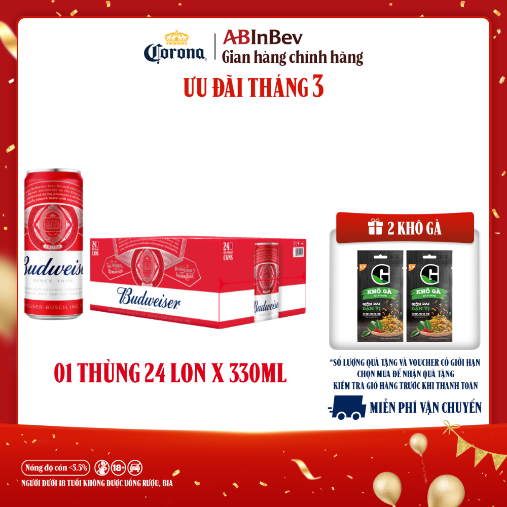 Bia Budweiser Sleek Thùng 24 Lon 330ml Chính hãng
