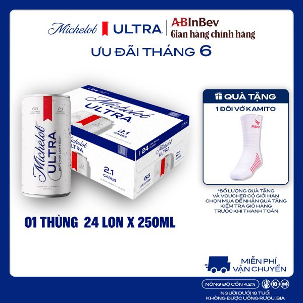 Thùng 24 Lon Bia Michelob ULTRA Chính Hãng (250ml/ lon)