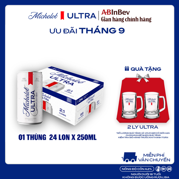 Thùng 24 Lon Bia Michelob ULTRA Chính Hãng (250ml/ lon)