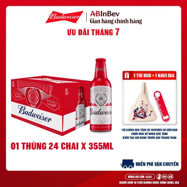 Bia Budweiser Thùng 24 Chai Aluminum 355ml Chính Hãng