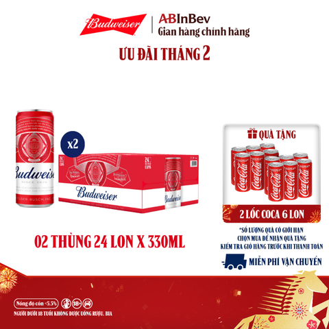 Combo 2 Thùng 24 Lon Bia Budweiser Sleek Can Chính Hãng (330ml/ lon)