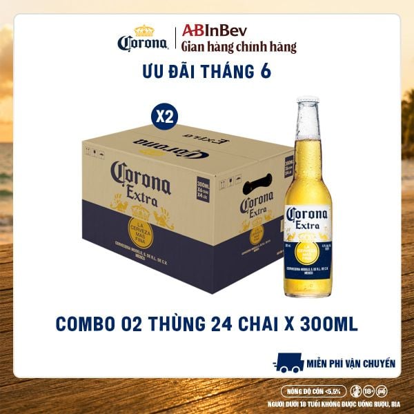 Combo 2 Thùng Bia Corona Extra Nhập Khẩu Thùng 24 Chai (300ml/chai)