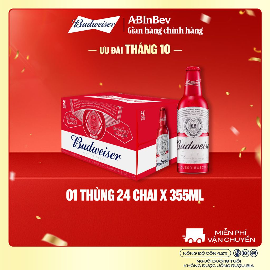 Bia Budweiser Thùng 24 Chai Aluminum 355ml Chính Hãng