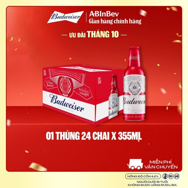 Bia Budweiser Thùng 24 Chai Aluminum 355ml Chính Hãng