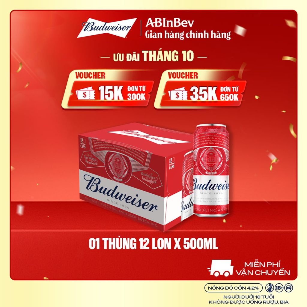 Bia Budweiser Thùng 12 Lon 500ml