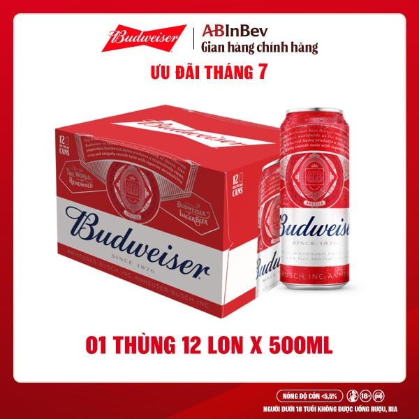 Bia Budweiser Thùng 12 Lon 500ml