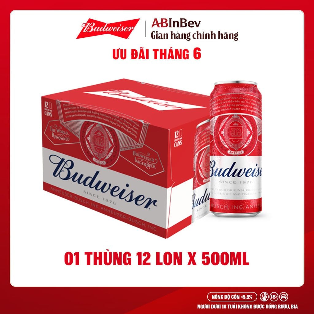 Bia Budweiser Thùng 12 Lon 500ml