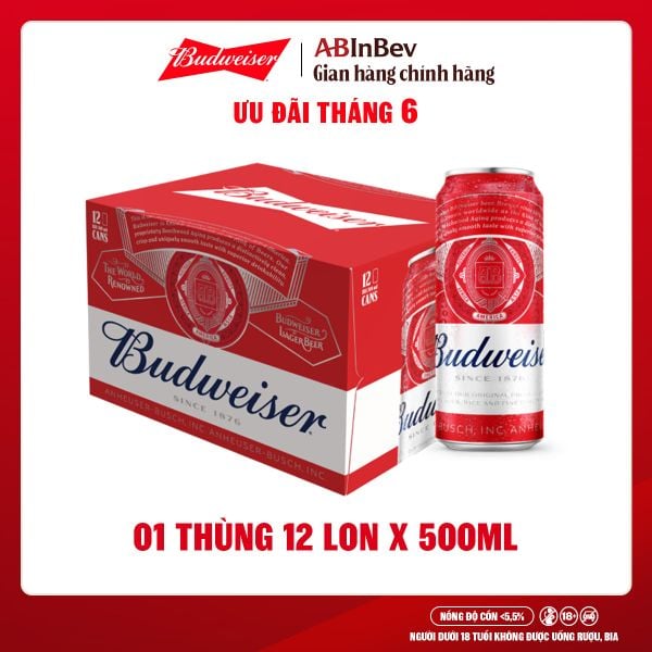 Bia Budweiser Thùng 12 Lon 500ml