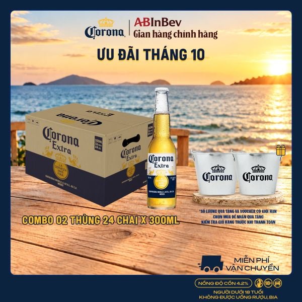 Combo 2 Thùng Bia Corona Extra Nhập Khẩu Thùng 24 Chai (300ml/chai)