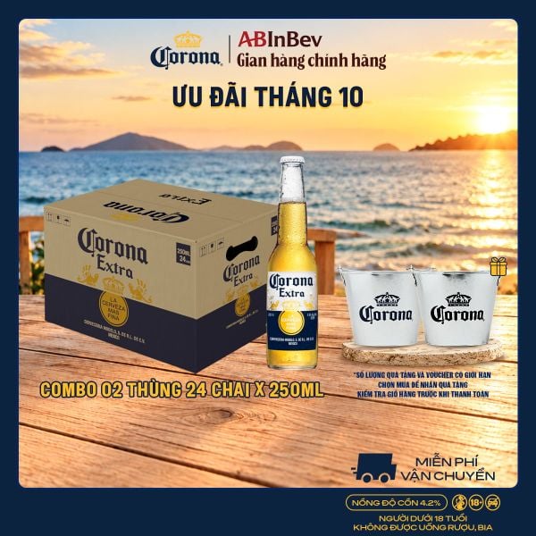 Combo 2 Thùng Bia Corona-Extra nhập khẩu thùng 24 chai (250ml/chai)