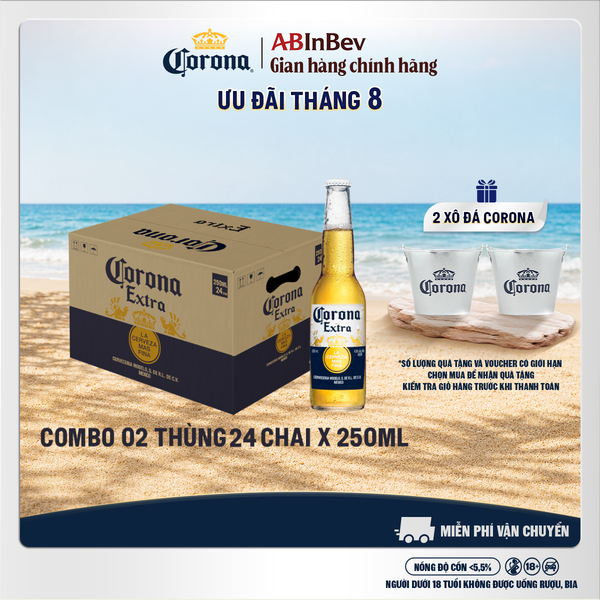 Combo 2 Thùng Bia Corona-Extra nhập khẩu thùng 24 chai (250ml/chai)
