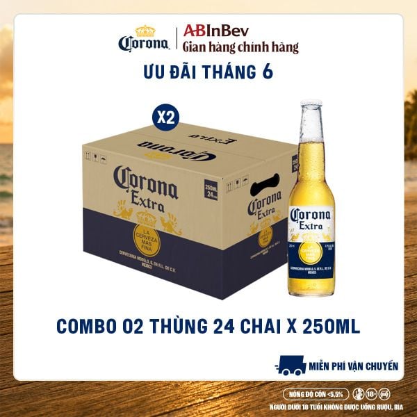 Combo 2 Thùng Bia Corona-Extra nhập khẩu thùng 24 chai (250ml/chai)
