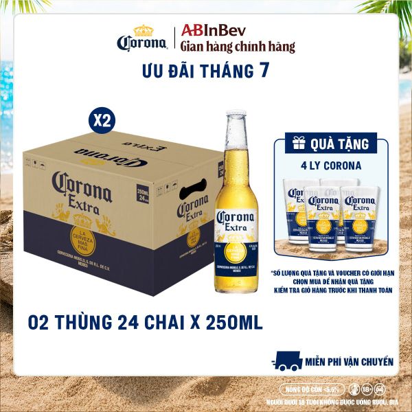 Combo 2 Thùng Bia Corona-Extra nhập khẩu thùng 24 chai (250ml/chai)
