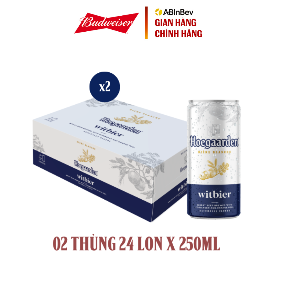 Combo 2 Thùng 24 Lon Bia Hoegaarden white bỉ thùng 24 lon (250ml/lon)