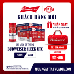 [ÁP DỤNG KHÁCH HÀNG MỚI - MIỀN NAM] [FREESHIP] Bia Budweiser Sleek Combo 2 Thùng 24 Lon 330ml Phiên Bản FIFA Club World Cup 2025 - Tặng 1 Túi Du Lịch Budweiser + Voucher 40K