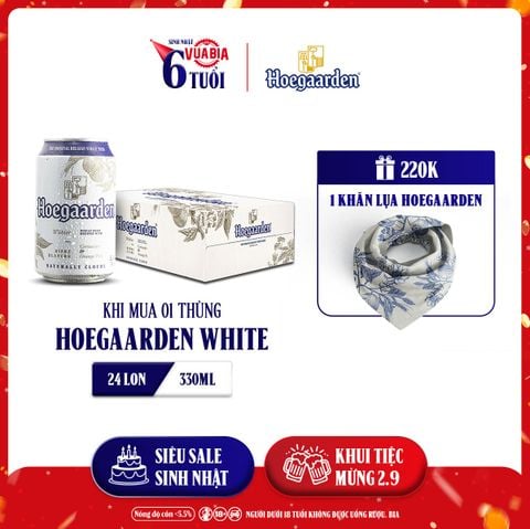 [Chỉ Áp Dụng Miền Bắc] [FREESHIP] Bia Hoegaarden White Thùng 24 Lon 330ml - Tặng 1 Khăn Lụa Hoegaarden Cao Cấp