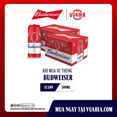 [Chỉ Áp Dụng Miền Bắc] Bia Budweiser Combo 2 Thùng 12 Lon 500ml Chính Hãng