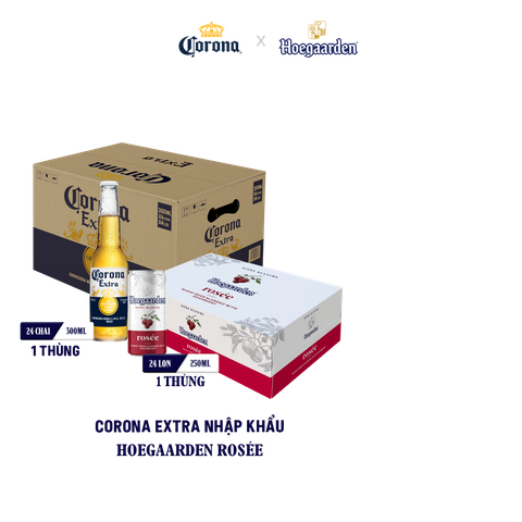 Thùng 24 Lon Bia Hoegaarden Rosée (250ml/lon) - Sản Phẩm Mới x Bia Corona Extra nhập khẩu thùng 24 chai (300ml/chai)