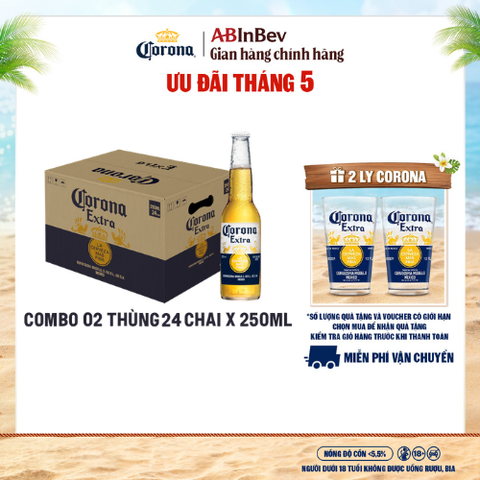 Combo 2 Thùng Bia Corona-Extra nhập khẩu thùng 24 chai (250ml/chai)
