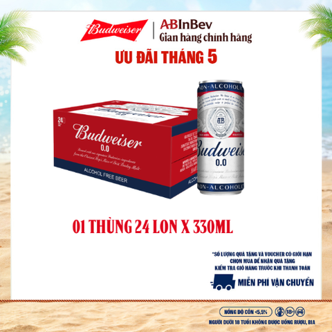 Thùng 24 Lon Bia Budweiser Không Độ Cồn (330ml/ lon)