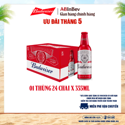 Bia Budweiser Thùng 24 Chai Aluminum 355ml Chính Hãng