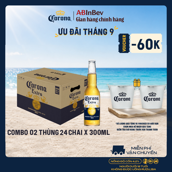 Combo 2 Thùng Bia Corona Extra Nhập Khẩu Thùng 24 Chai (300ml/chai)